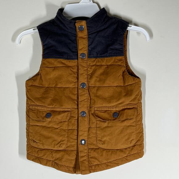Tommy Bahama Vest Boys Size 5T Brown Navy Blue Corduroy Snap Front with Pockets - Picture 1 of 12
